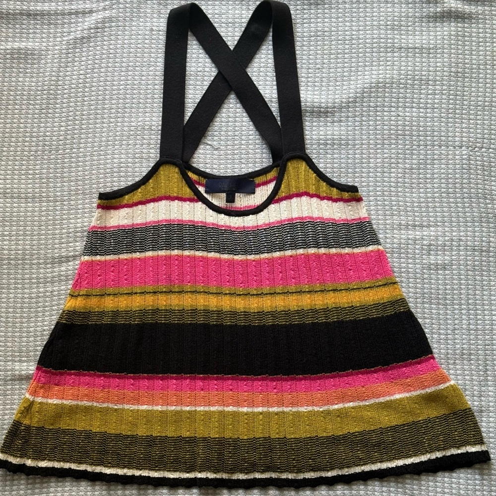 Striped Knit Tank Top with Cross Back Straps